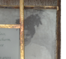 "Grace"  Mixed Media – Collage 2009 4 1/2” x 6 3/4” x 3” Tumbled glass, copper framing, silver leaf,  image transfer, cedar box Inspired by W. B. Yeats poem, Mountain Hare